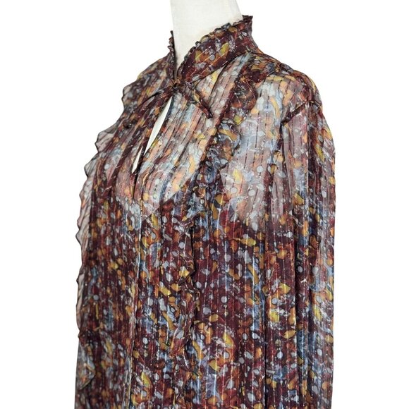 Lafayette 148 New York Sz L Womens Floral Summer Set Sheer Blouse Satin Camisole - Picture 3 of 12